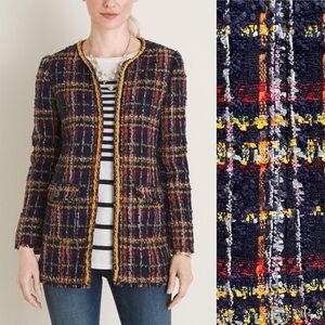 Chico’s Midl Length Tweed Playful Blazer Multicolor Plaid Bouclé Tweed Jacket 2